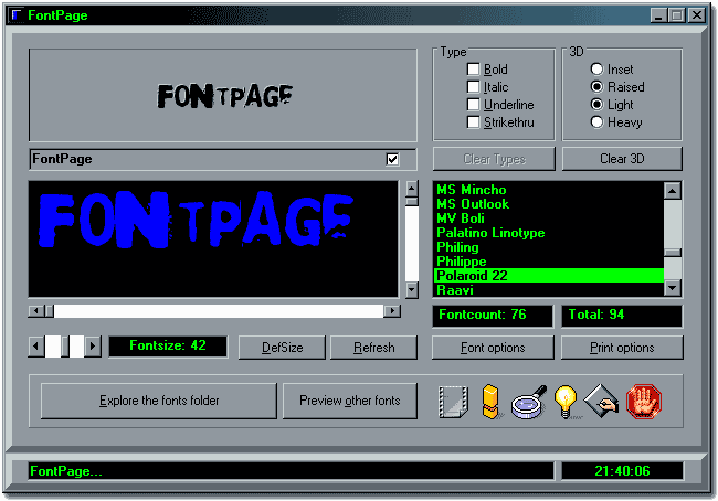 FontPage Screenshot